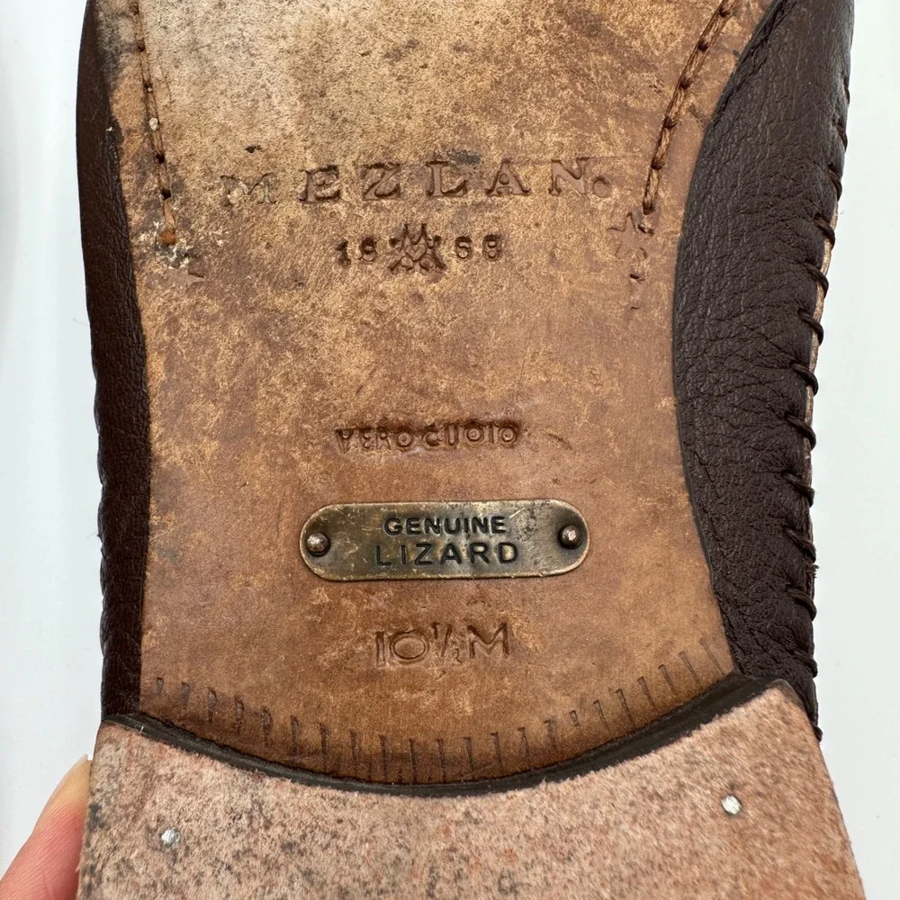 Mezlan Genuine Lizard Skin Loafers Men 10.5 Brown Dress Shoes Luxury Spain Made
